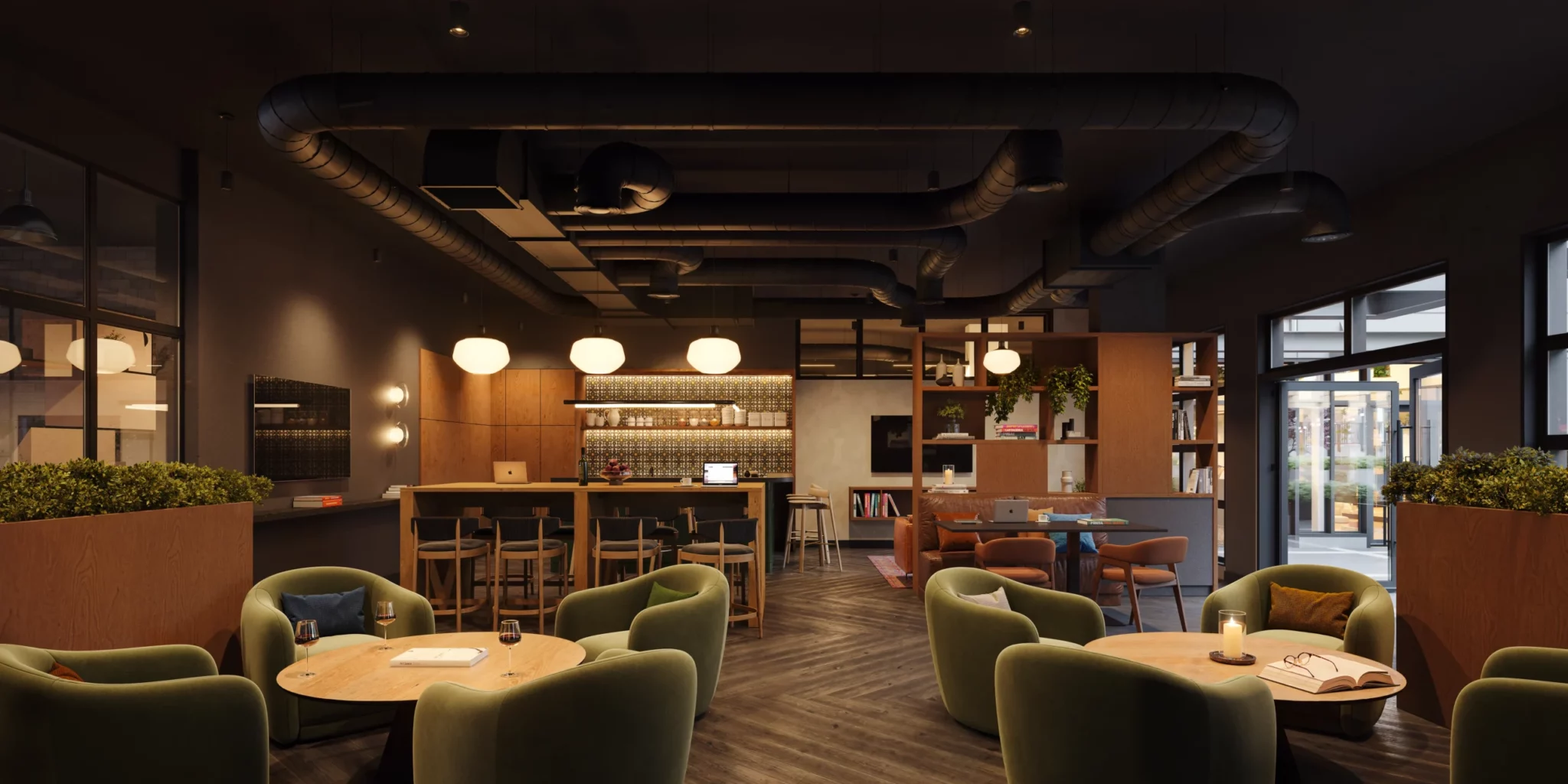 Spencer Block amenity lounge with comfortable seating and social spaces