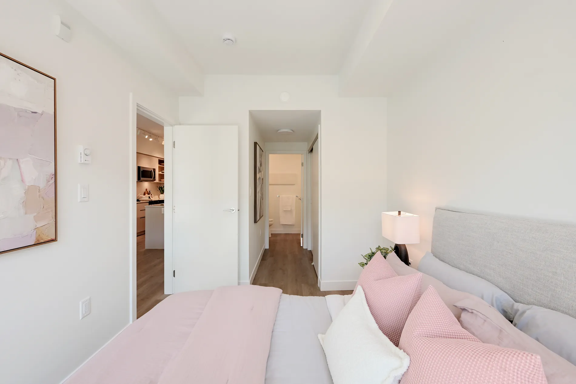 Bright bedroom with ensuite in this two-bedroom rental home at Spencer Block